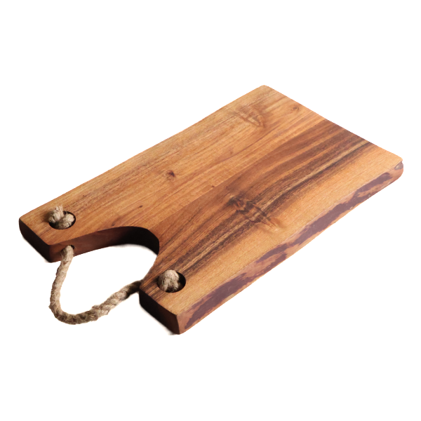 Acacia Wood Live Edge Board with Jute Handle (14”x8”x1”)