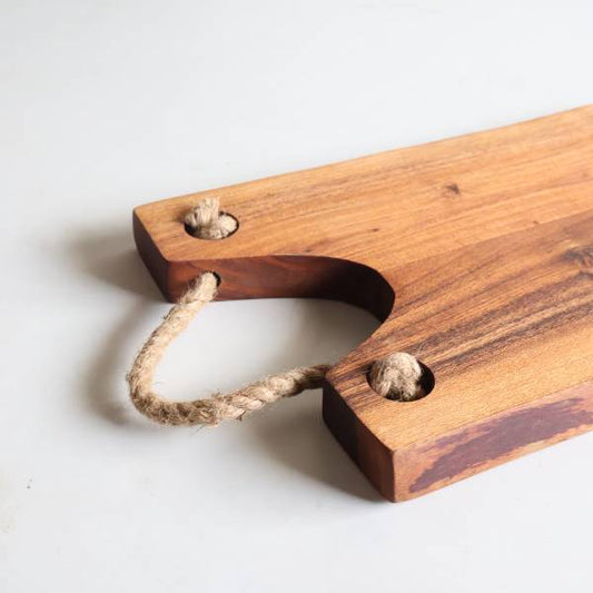 Acacia Wood Live Edge Board with Jute Handle (14”x8”x1”)