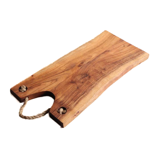 Acacia Wood Live Edge Board with Jute Handle (18”x8”x1”)