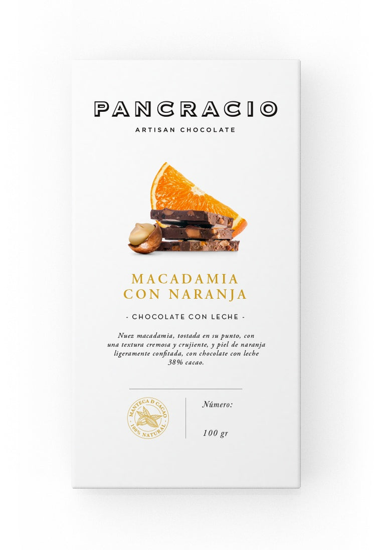 Pancracio Macadamia Almonds with Orange Milk Chocolate (100g)